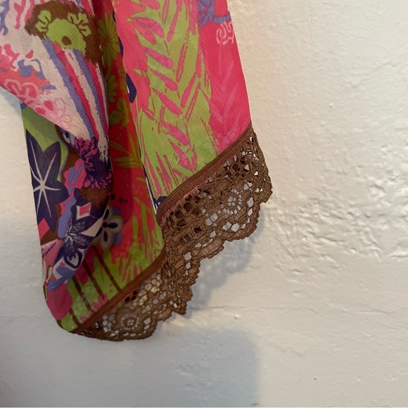 Josie Natori Silky Kimono Robe Medium Colorful Asian Print - Picture 3 of 6